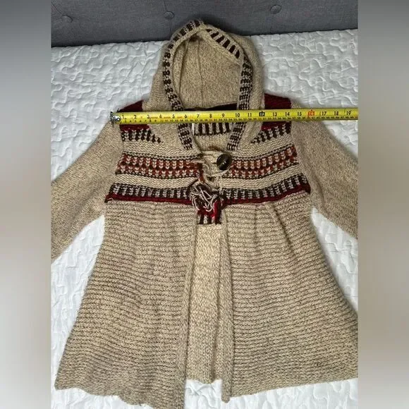Free People Fitted Boho Hooded Knit Cardigan Sweater Chunky Wool Blend Cozy Sz M - Picture 9 of 10